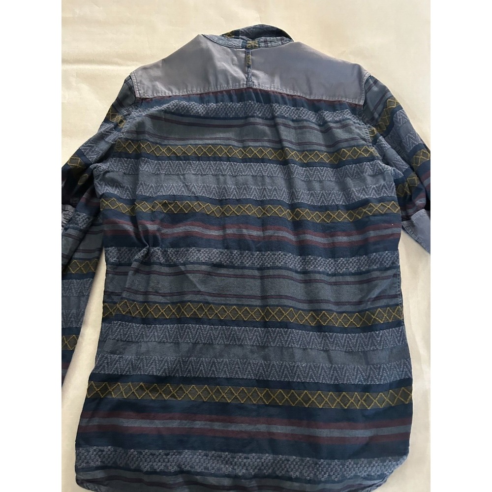 Anthropologie Artisan De Luxe Mens Denim Navajo Aztec‎ Patchwork Button Shirt XL - Picture 5 of 5